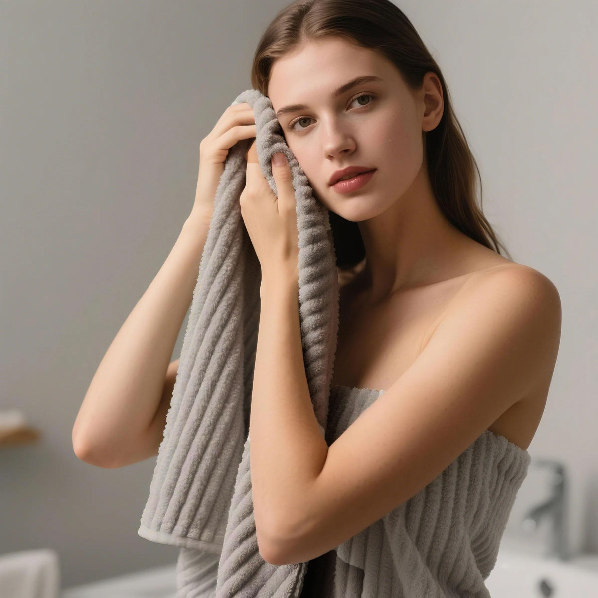 NALIVO towels feature double-stitched edges for durable daily use.