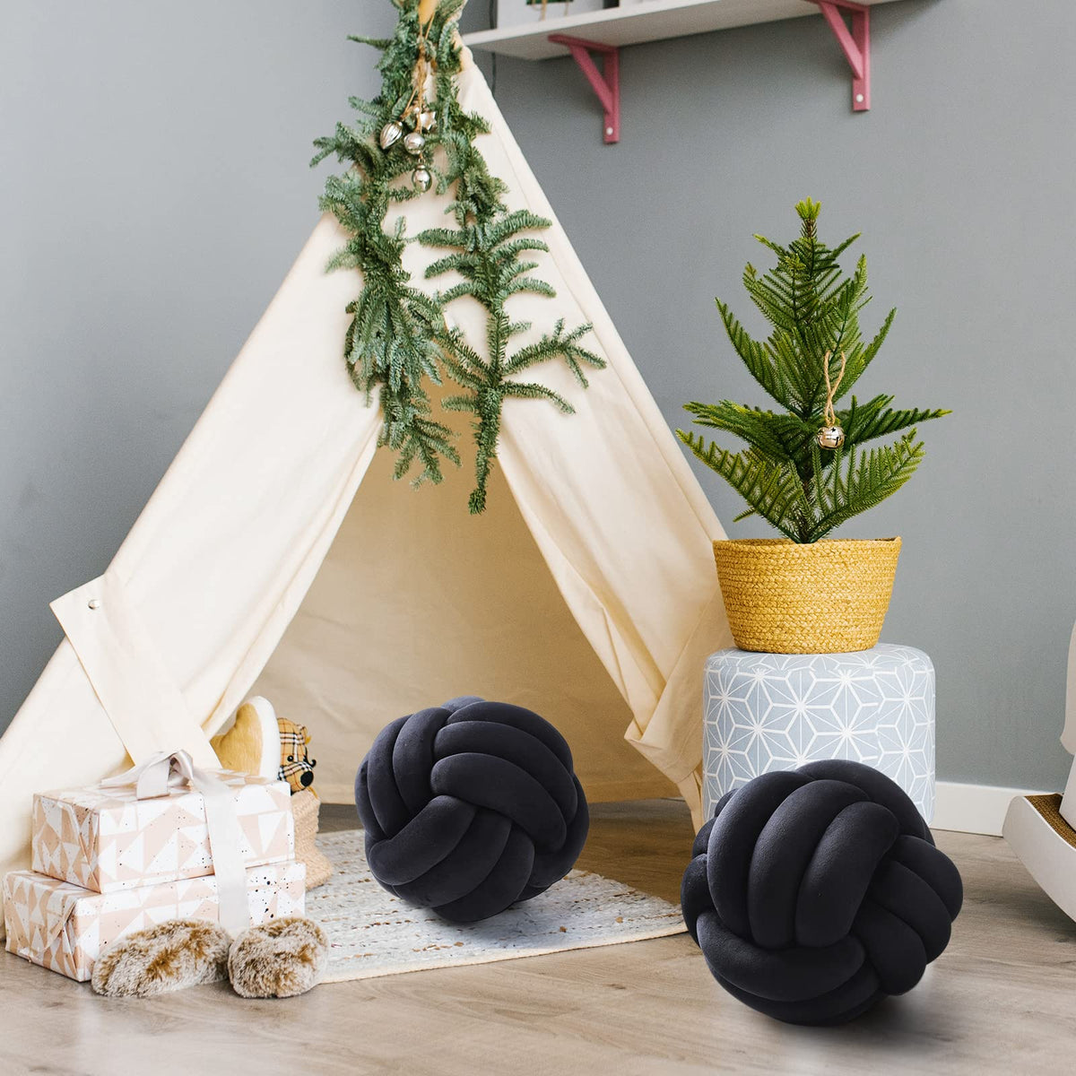 Namalu soft knot pillow ball black bedroom decor accent for cozy rooms.