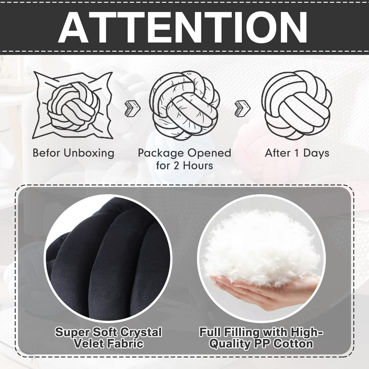 Namalu soft knot pillow ball black dual-pack offers interchangeable use.
