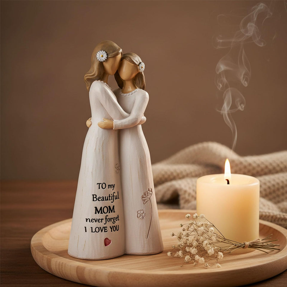 NAN ZAI NAN FANG mother and daughter figurine in cream dress, ideal Mother's Day gift.