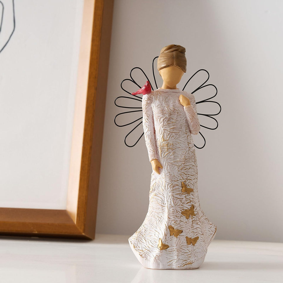 NAN ZAI NAN FANG Sympathy Angel Figurine with cardinal on shoulder for comforting memorial decor
