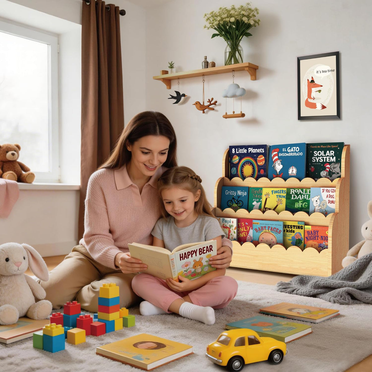 NANATI dimensions 29.6W x 11.8D x 27.6H support varied book sizes.