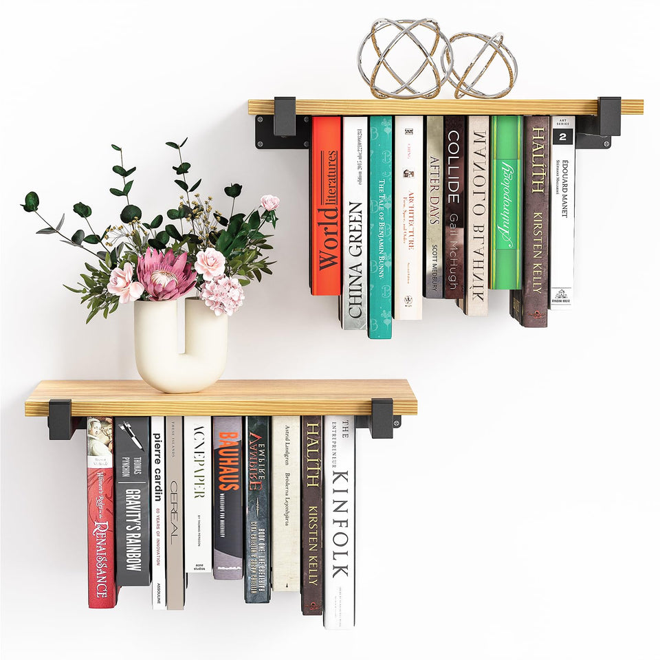 NANATI 2-set floating bookshelf in pine wood for space-saving display