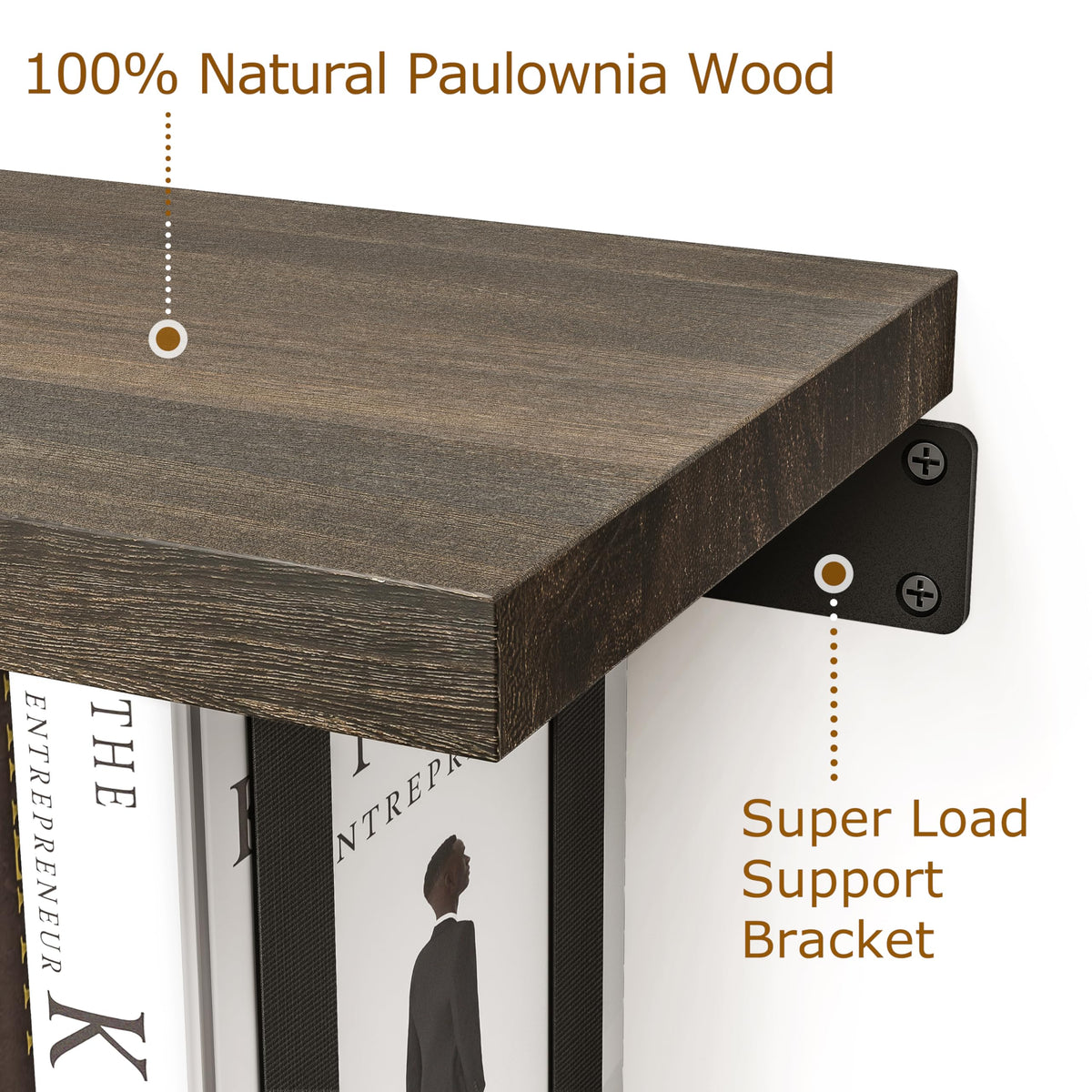 NANATI invisible wall bookshelf in paulownia wood enhances storage with clean lines.