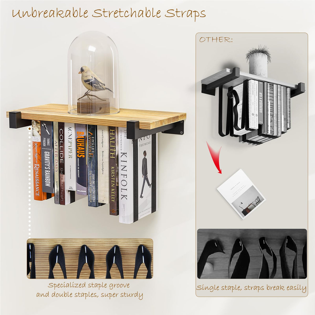 NANATI shelf supports up to 50 lb for varied titles