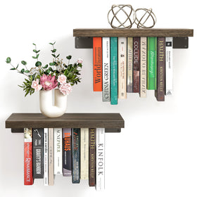NANATI two-set floating bookshelf in paulownia wood with hidden brackets for minimalist walls.