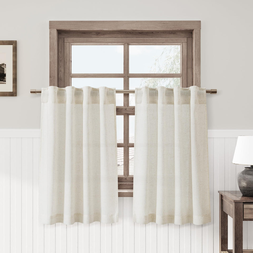 Nanspring 30x36 linen blend kitchen curtains with back tab for versatile hanging options