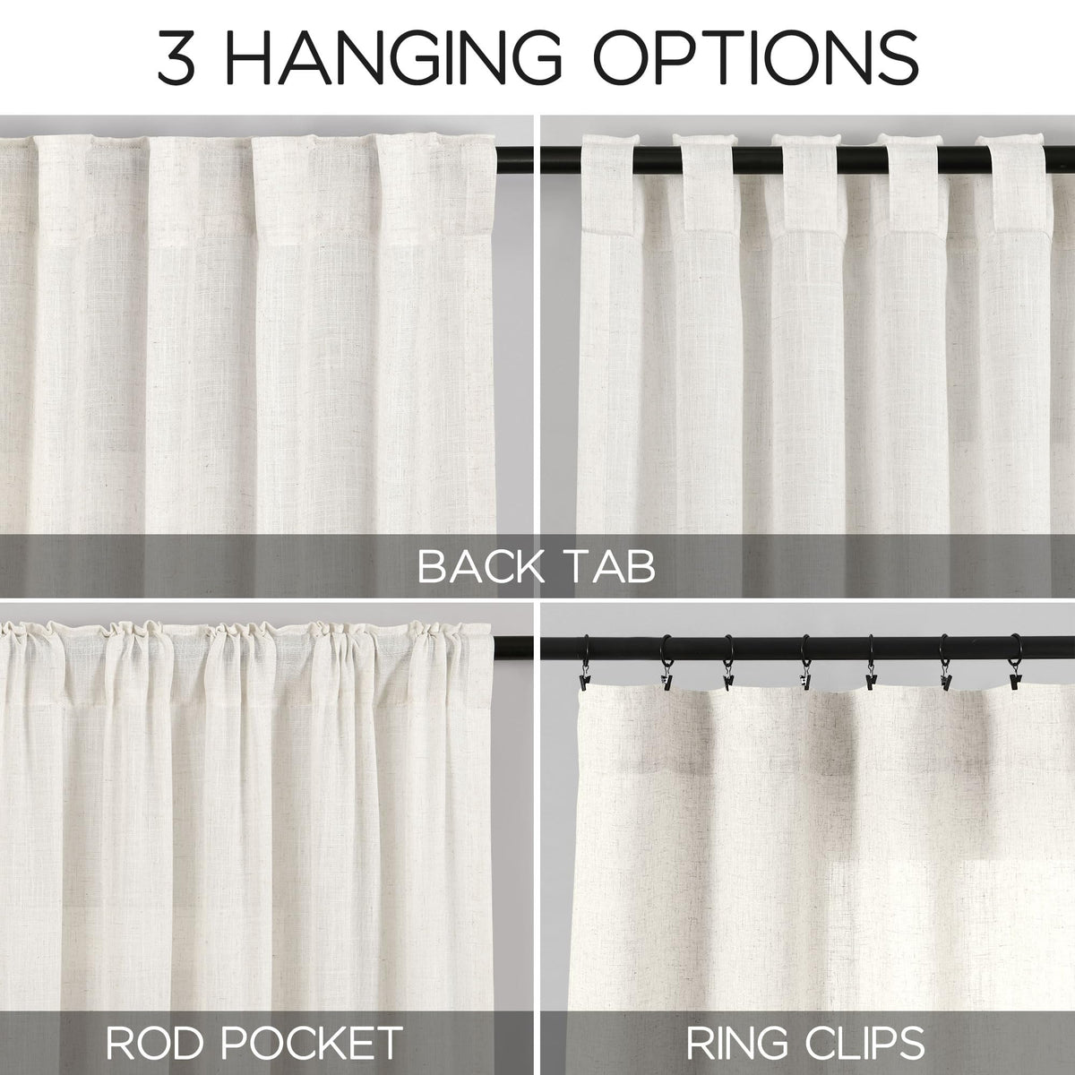 Nanspring back-tab drapery close-up with textured linen blend and versatile hanging options.