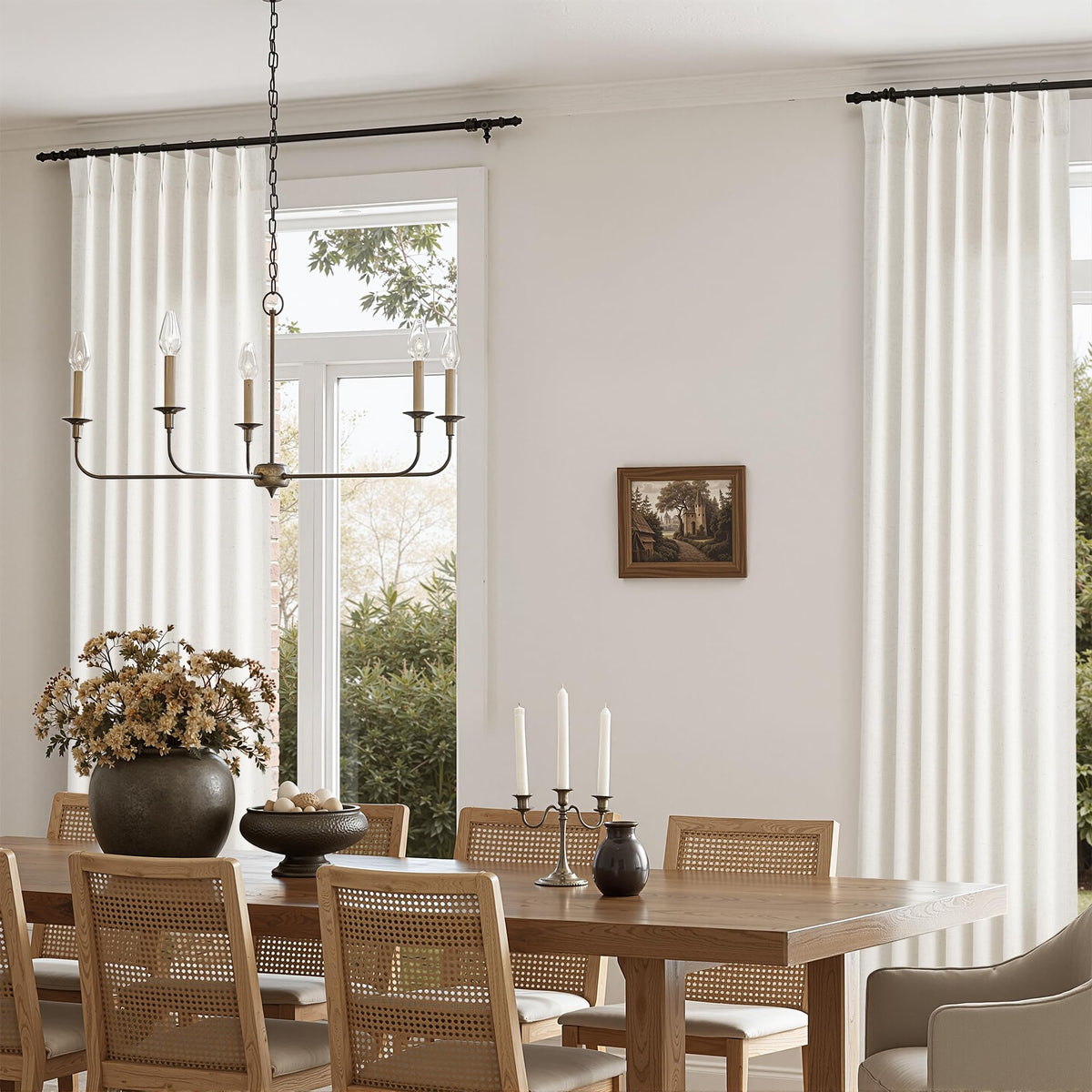 Nanspring back-tab hanging option shows hidden rod for a sleek ceiling-to-floor look.
