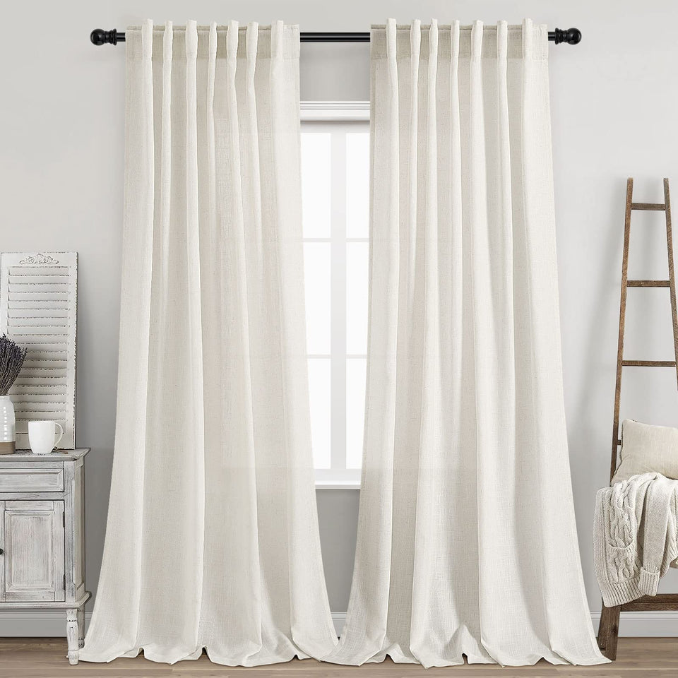 Nanspring back tab linen curtains in ivory cream offering refined privacy while letting light diffuse gently