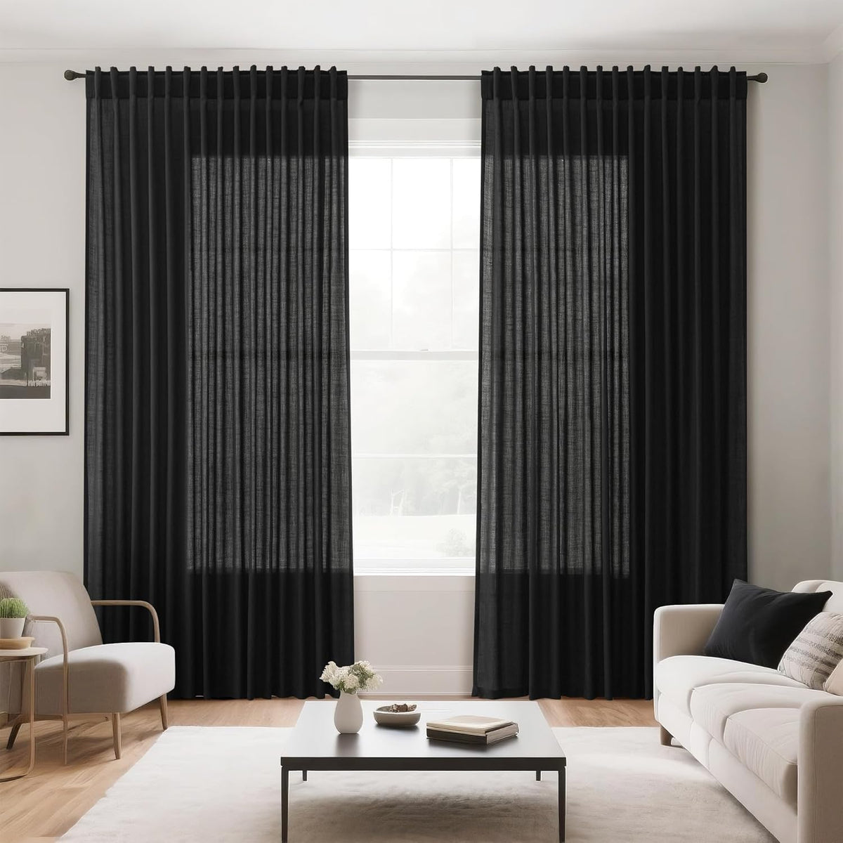 Nanspring black linen curtains machine-washable for easy maintenance