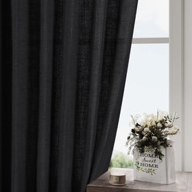 Nanspring black linen curtains open-weave fabric softly filters light