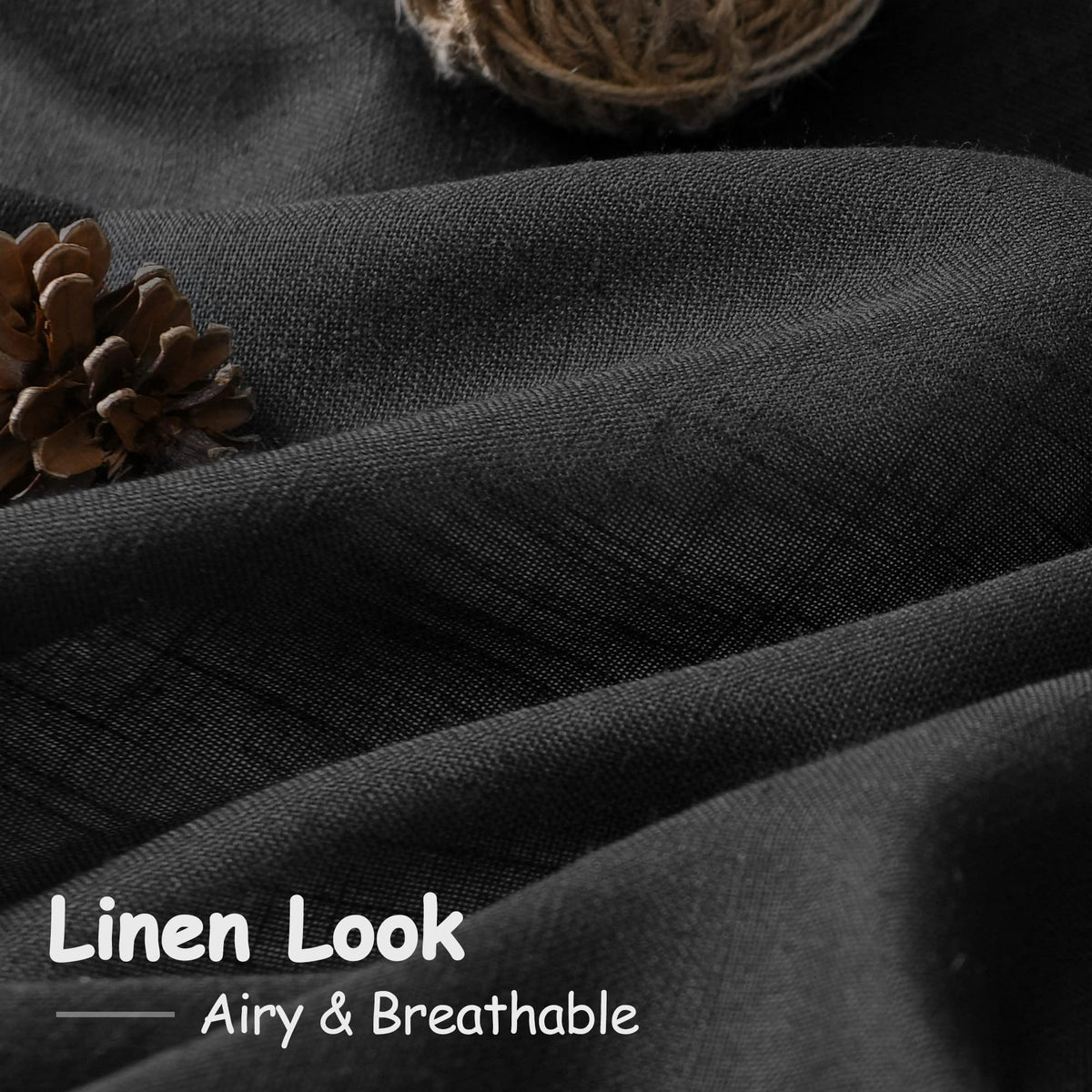 Nanspring black linen curtains loop-pocket mounting enables versatile setup