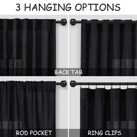 Nanspring black linen curtains 3-inch rod-pocket styling for classic look