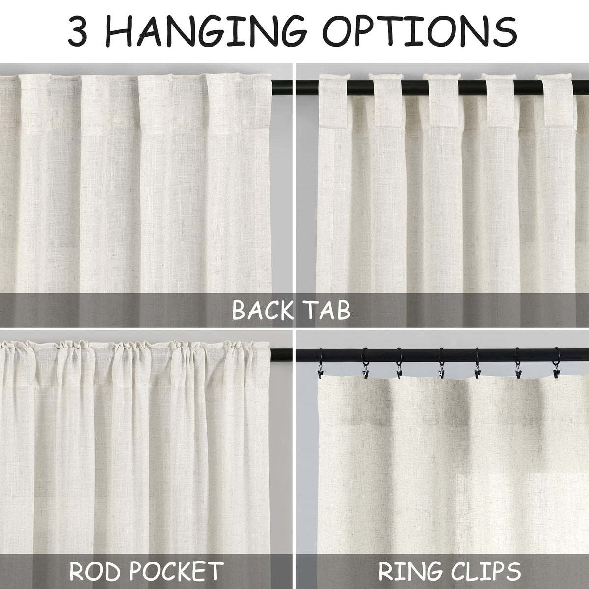 Nanspring cream linen curtains light filtering room softly diffuses daylight.