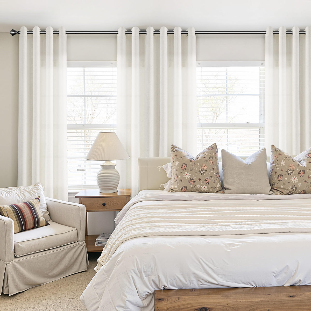 Nanspring natural linen curtains cream filter light while preserving view