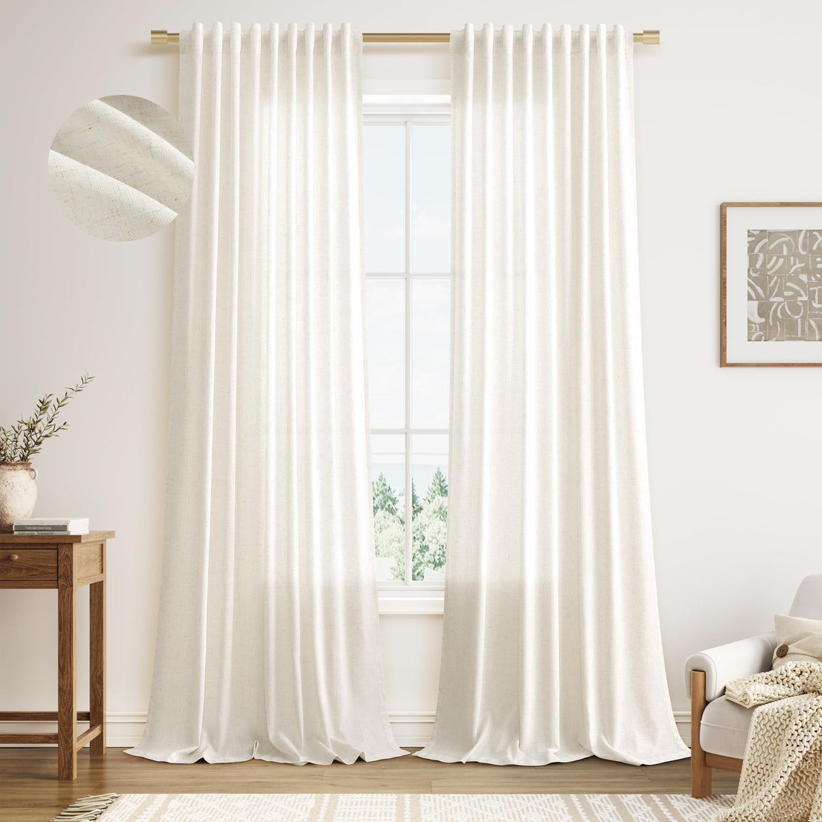 Nanspring linen curtains 52x96 back-tab hanging detail for a clean, modern look.