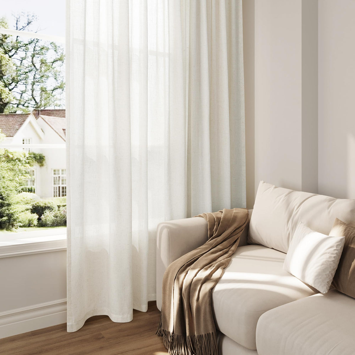 Nanspring linen curtains suit modern farmhouse dining with warm ambiance.