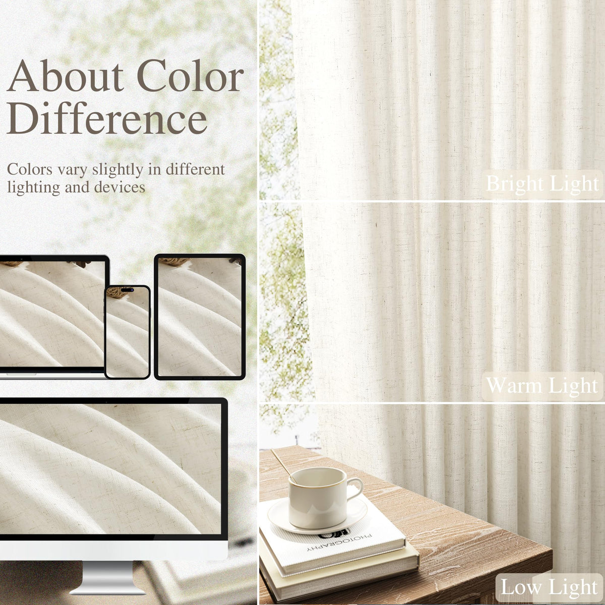 Nanspring linen curtains in a sunlit living room provide bright privacy.