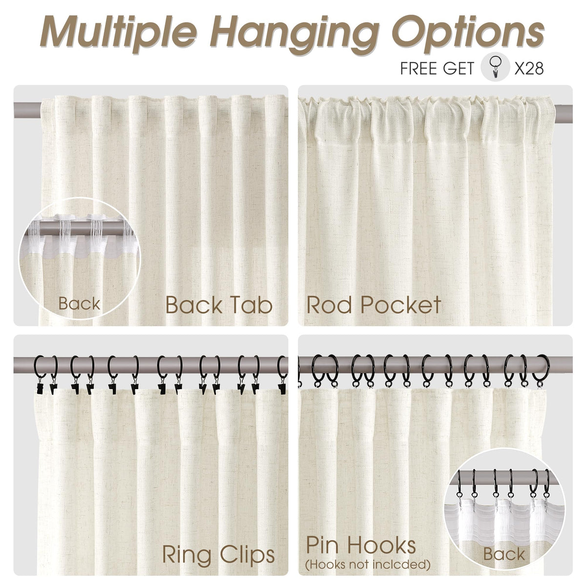 Nanspring linen curtains close-up texture showcases natural rustic charm.