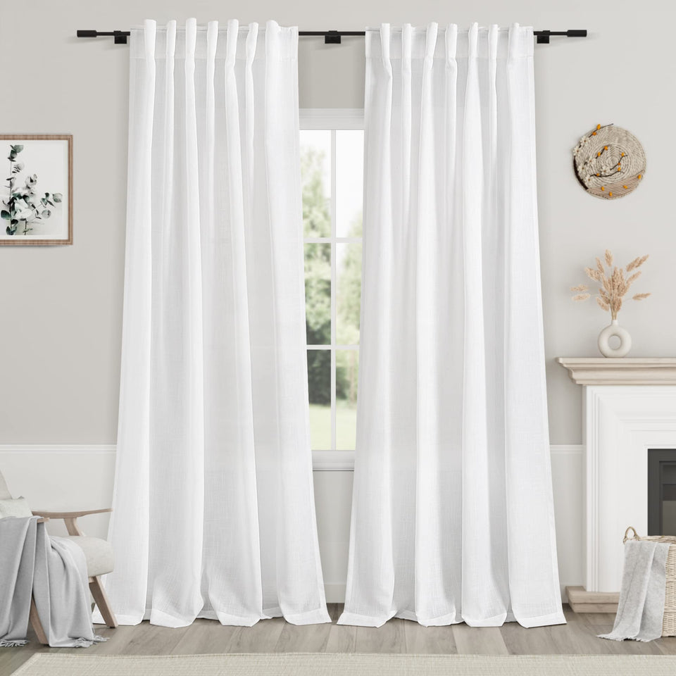 Nanspring white semi-sheer linen curtains with back tab detail filter diffused daylight