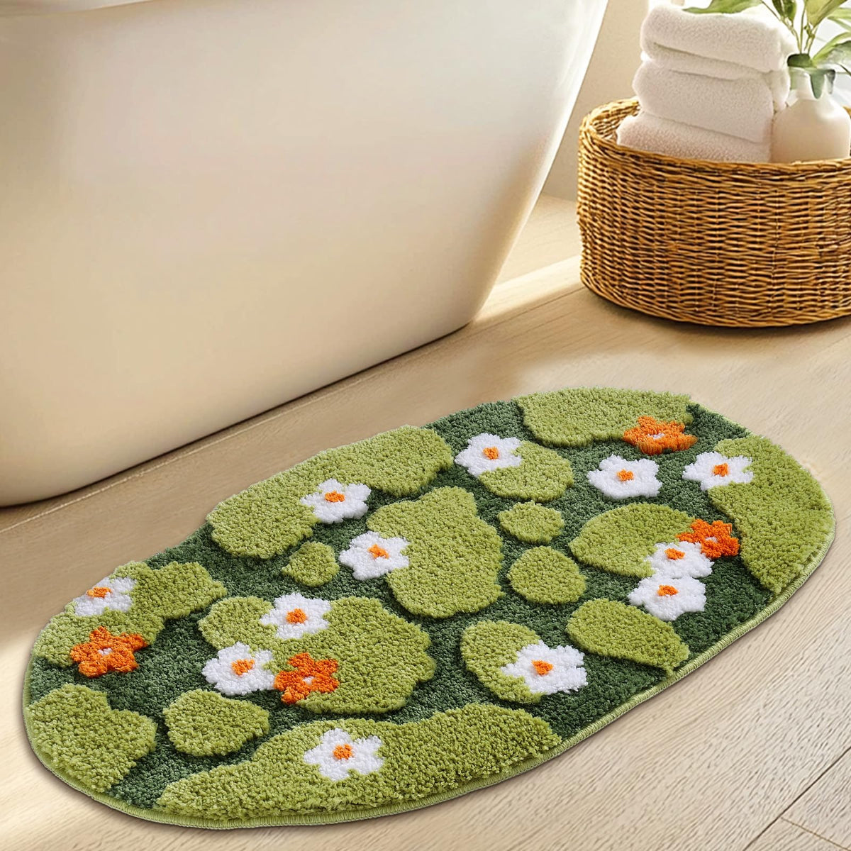 Naoloture green 3D moss pattern bath rug adds a natural touch to your bathroom.
