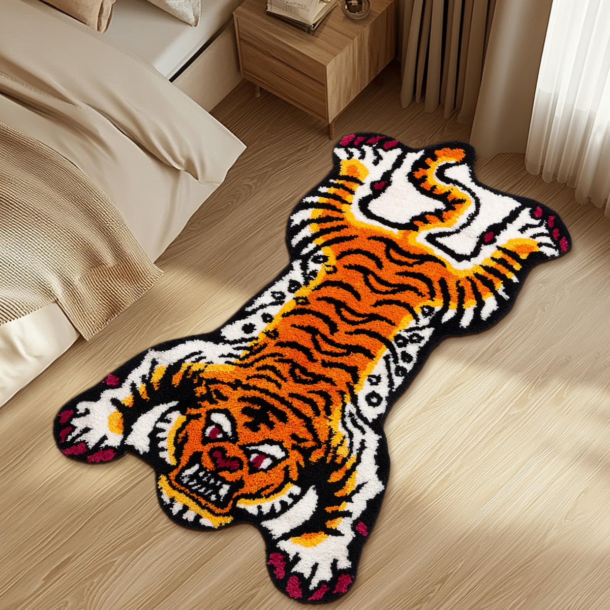 Naoloture living room vibe boosted by bold tiger art.