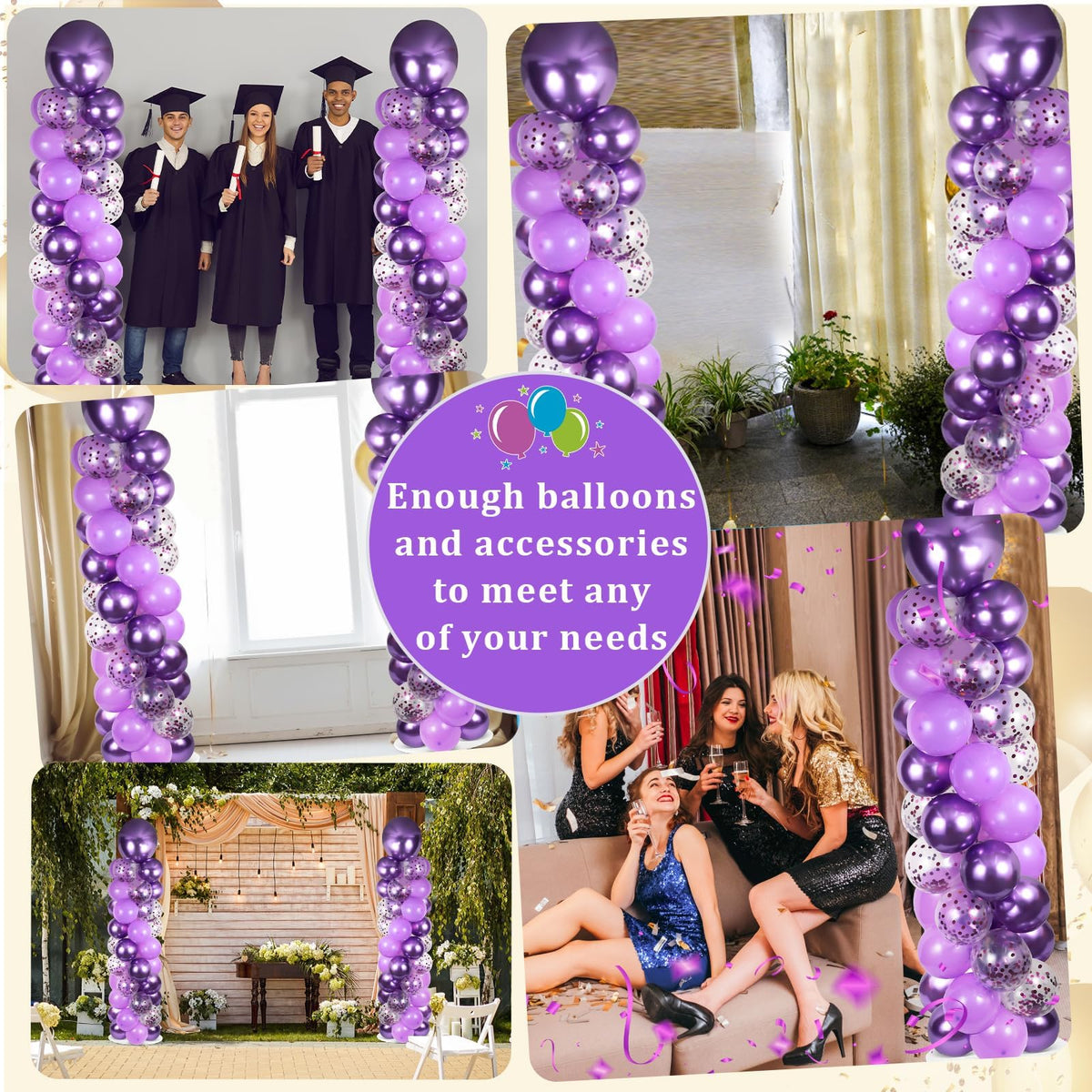 Naozinebi 18-inch metallic purple balloons create bold focal points