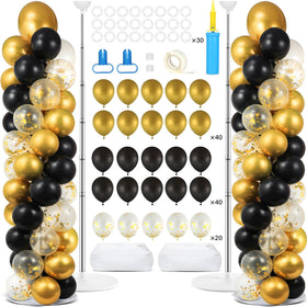 Naozinebi black gold balloon column stand kit assembly for elegant events.