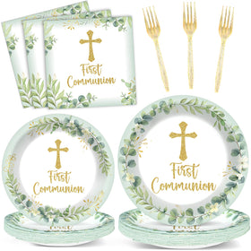 Naozinebi 9-inch green plates for elegant first communion dining