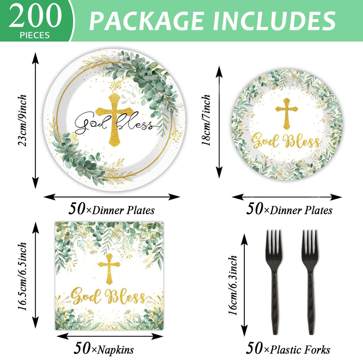 Naozinebi God Bless baptism dessert plates 7in with elegant design for sweet course presentation.