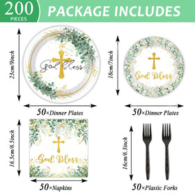 Naozinebi God Bless baptism dessert plates 7in with elegant design for sweet course presentation.