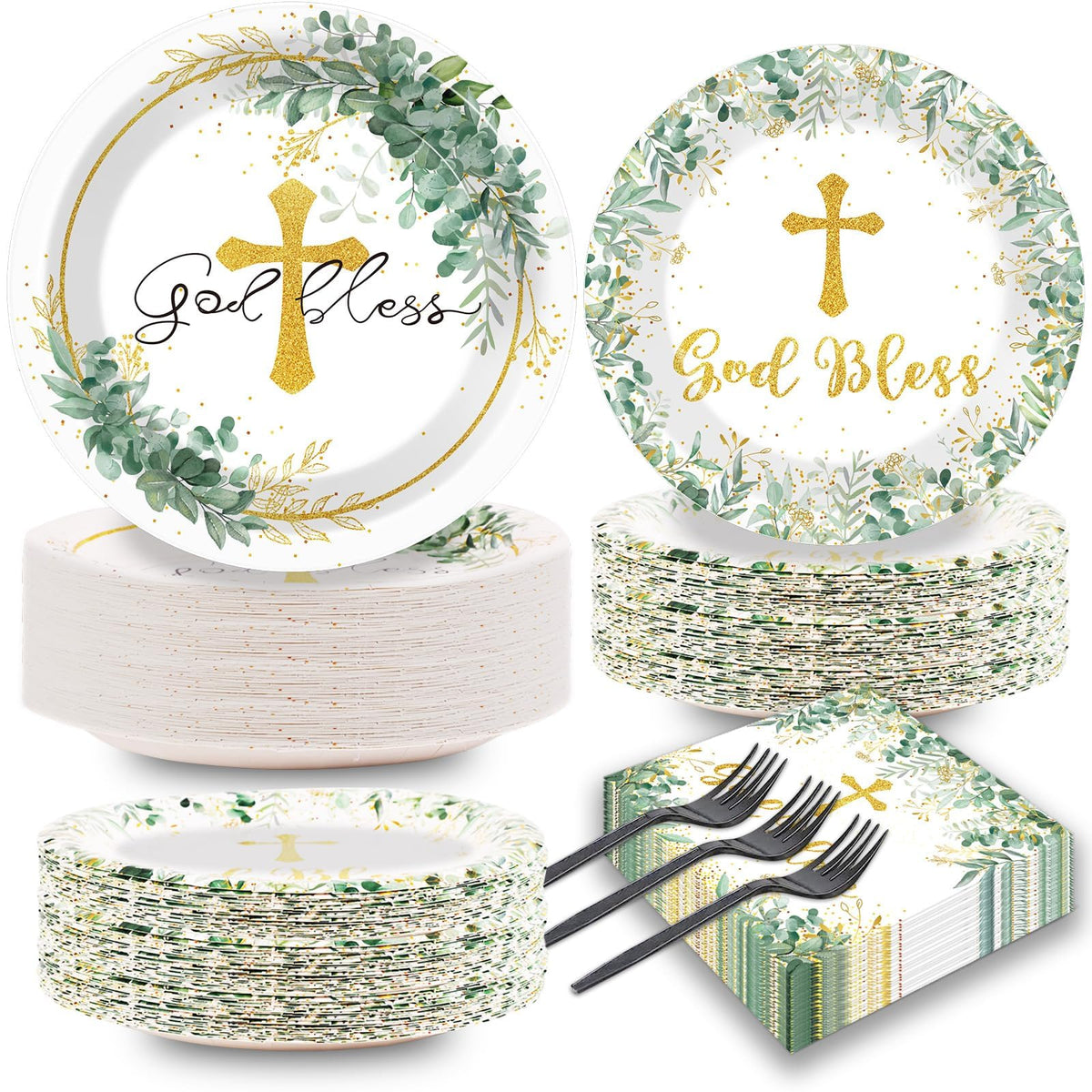 Naozinebi God Bless baptism plates 9in on a festive table for a neat, mess-free dining setup.