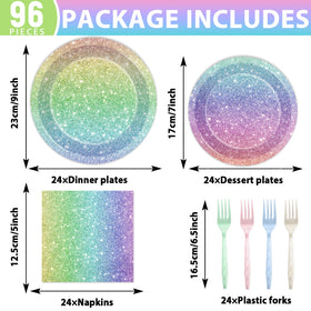 Naozinebi rainbow glitter dessert plates 7 inch for sweet treats