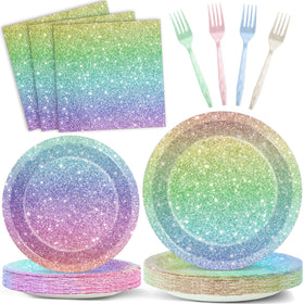 Naozinebi rainbow glitter plates 9 inch for festive birthdays and easy cleanup