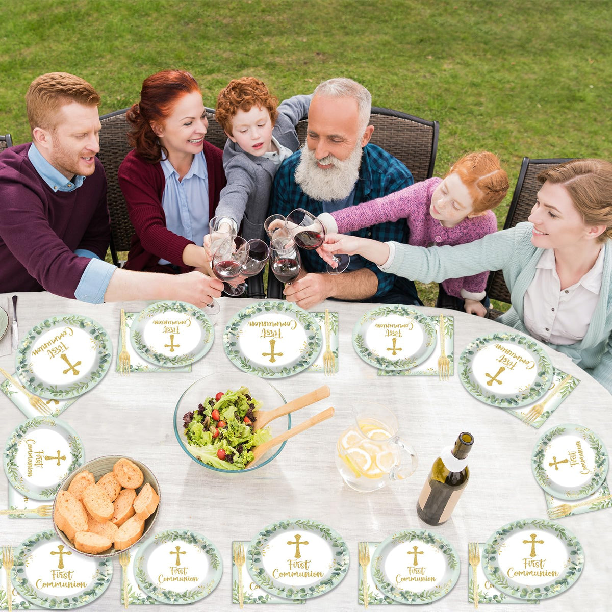 Naozinebi green God Bless baptism tableware enhances christening decor