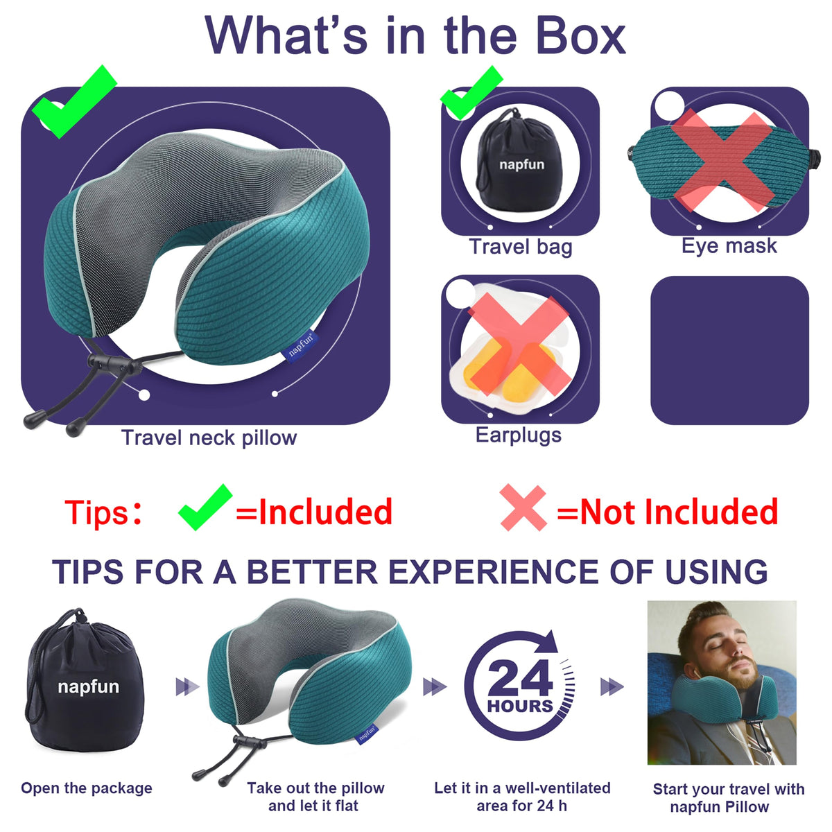 Napfun travel pillow with adjustable drawstring for personalized snugness