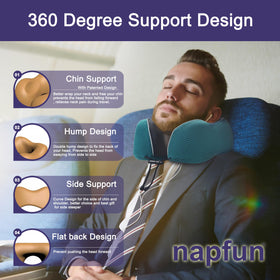 Napfun chin-support travel pillow demonstrates head stability in cabin