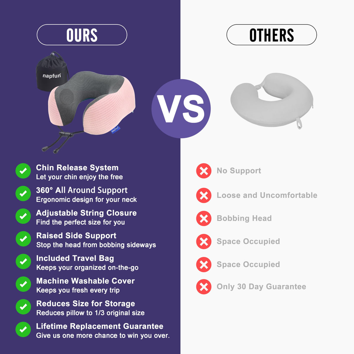Napfun drawstring adjustment lets you tailor the neck snugness