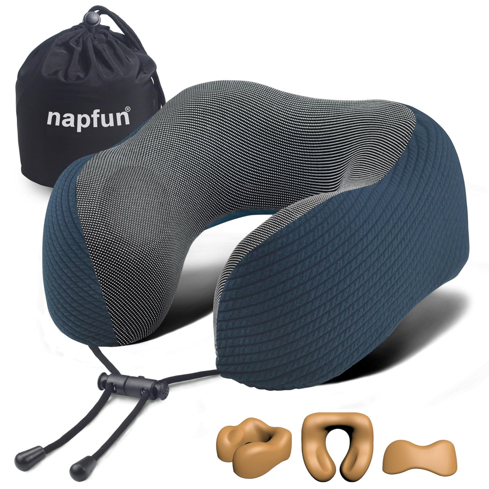 napfun neck pillow with ergonomic design supports neck comfort on long flights