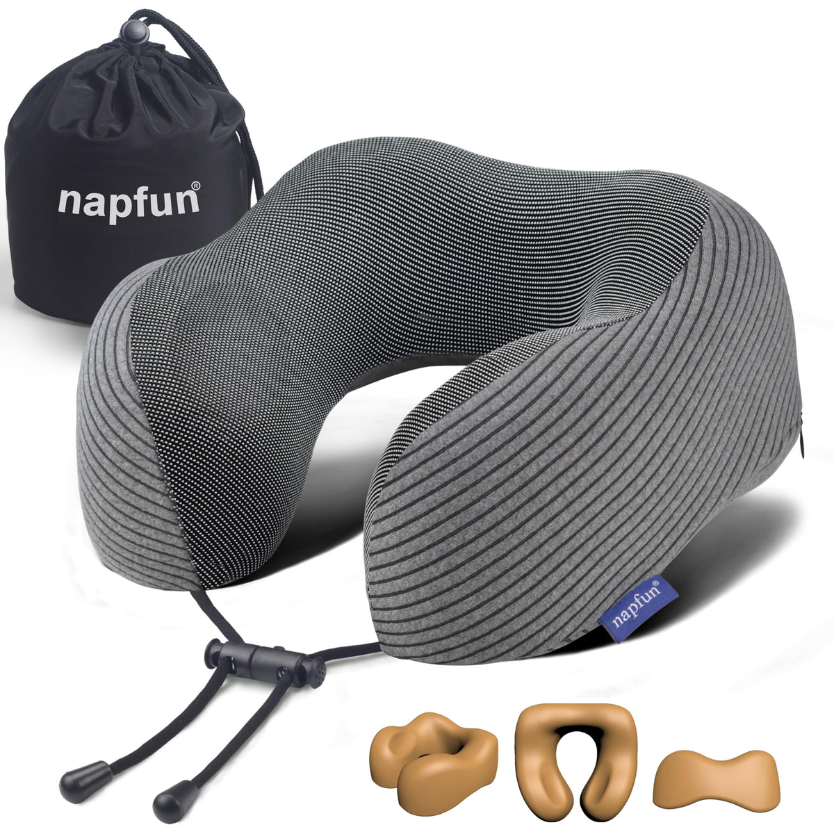Napfun neck pillow with ergonomic design provides lasting support for long flights.