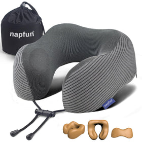 Napfun neck pillow with ergonomic design provides lasting support for long flights.