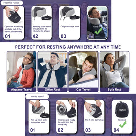 napfun light-grey neck pillow ready for packing in a travel bag.