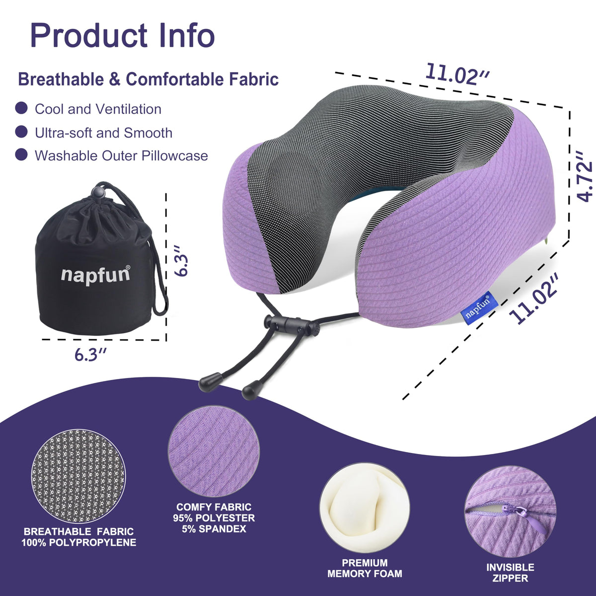 Napfun neck pillow with raised lobes supporting neck tilt during travel