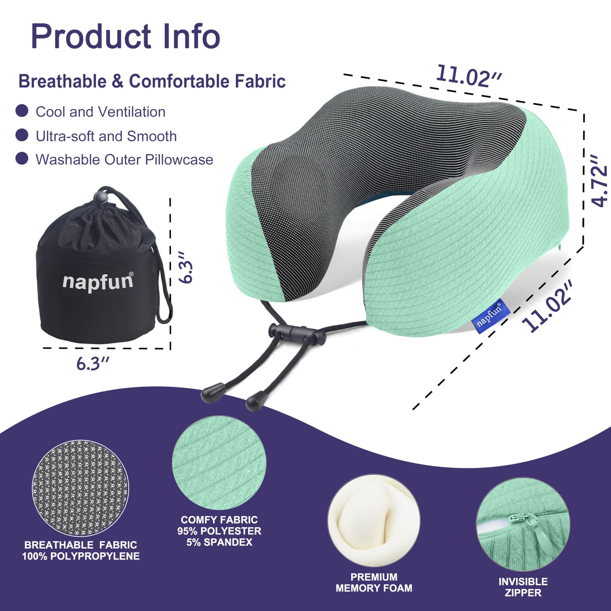 Napfun neck pillow on airplane seat showing neck support during flight