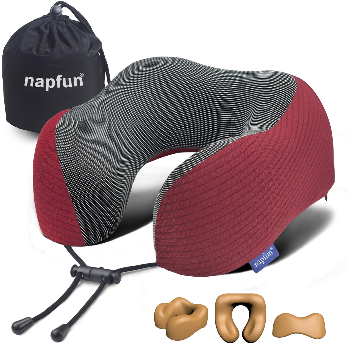 napfun neck pillow burgundy with chin support for long flights
