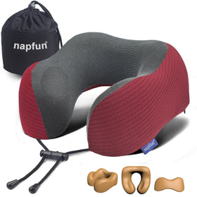 napfun neck pillow burgundy with chin support for long flights