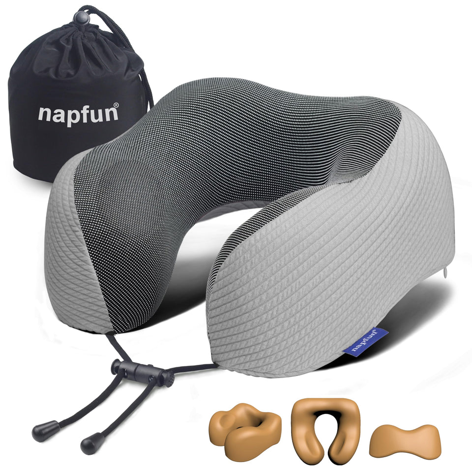 napfun neck pillow with travel chin support for secure head position on planes.