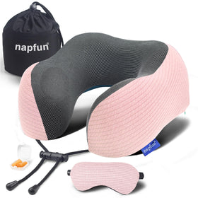 napfun neck pillow travel with pouch provides chin support and compact storage.