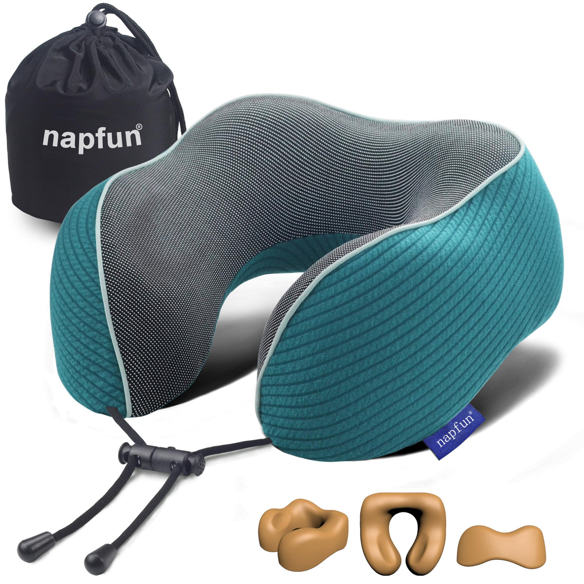Napfun neck pillow travel teal close-up memory foam for comfort on flights